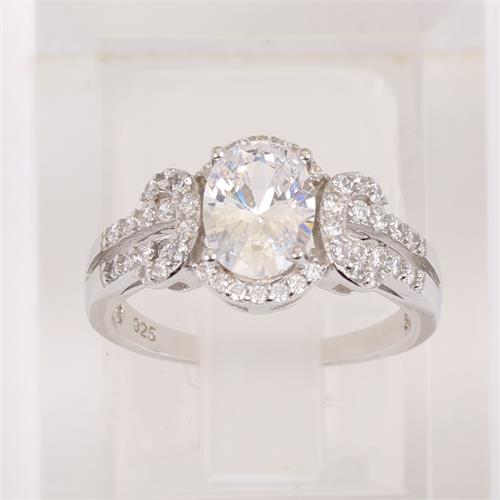 Twisted silver ring with oval cz for wholesale from China factory