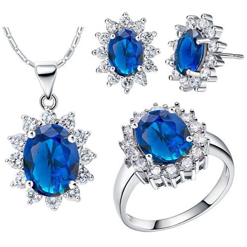 silver jewelry sets paved sapphire for wholesale from China factory