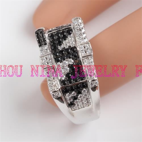 Black and white colors cubic zirconia rings for wholesale from China factory
